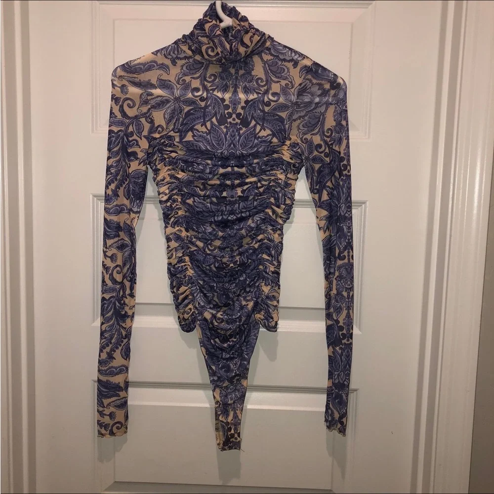 New Free People Under It All Cottagecore Toile Boho Printed Bodysuit sz XS